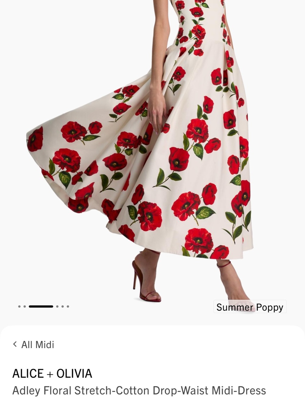 Alice + Olivia White Midi Dress with Red Poppy Print - Picture 5 of 7
